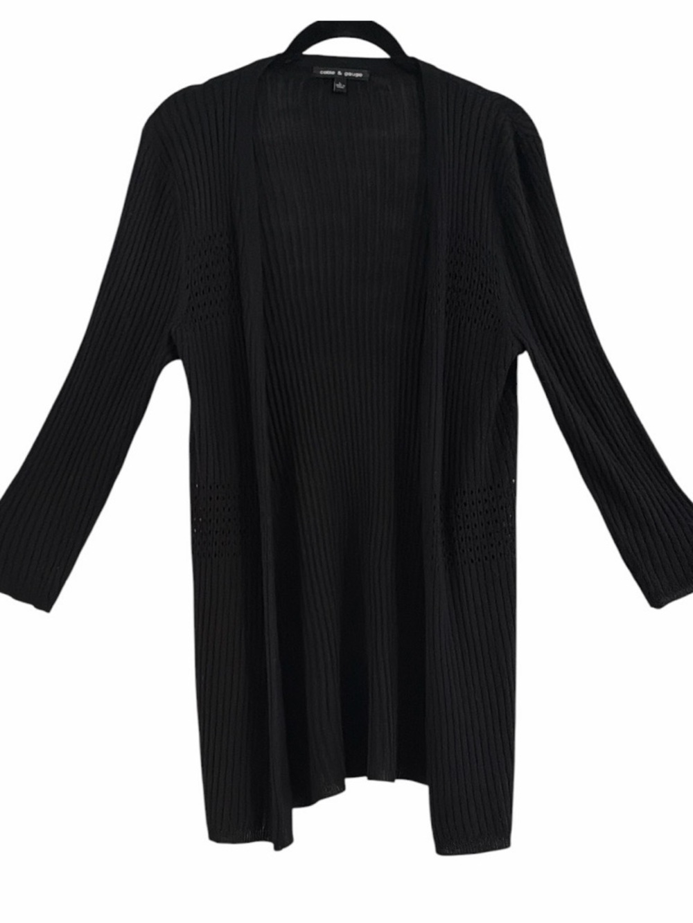 Cable & Gauge Black Open-Front Ribbed Long Cardigan Sze L